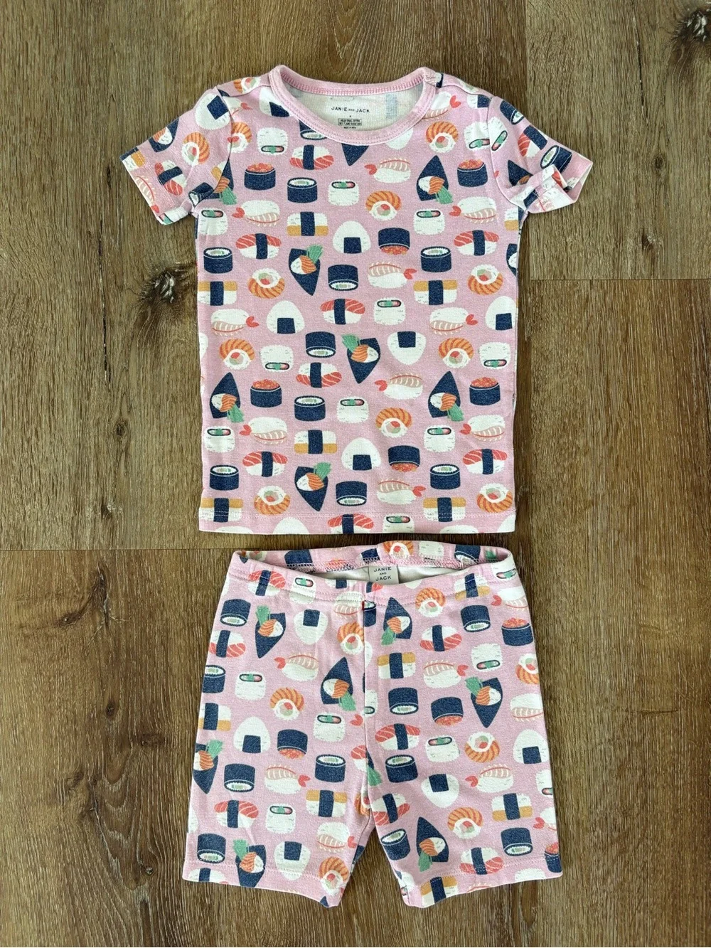 Janie and Jack Sushi-Print Short Pajama Set in Pink Sz: 4| Sushi, Japanese